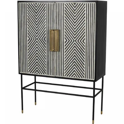 Black Bone Inlay 110cm Drinks Cabinet with 2 Doors