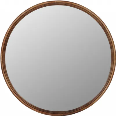 Brown Wood Round 80cm Wall Mirror