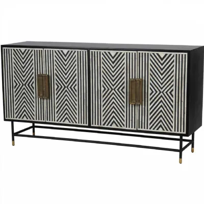 Black Bone Inlay Large Buffet Cabinet with 4 Doors