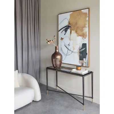 Glass Top Console Side Table with Black Iron Base