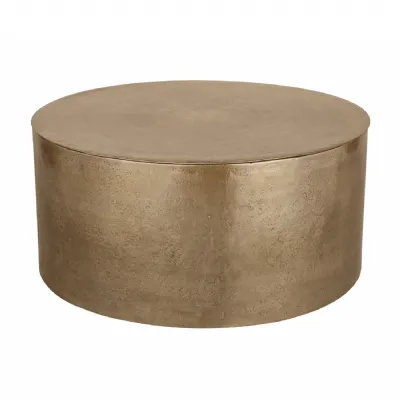 Zander Metal Drum Coffee Table With Storage 90cm Gold