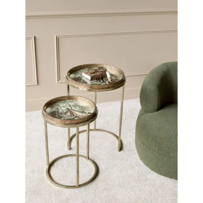 Antique Gold Metal Monkey Jungle Side Tray Tables Set of 2