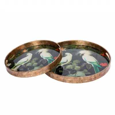 Tropical Birds Set of 2 Trays Gold, Green