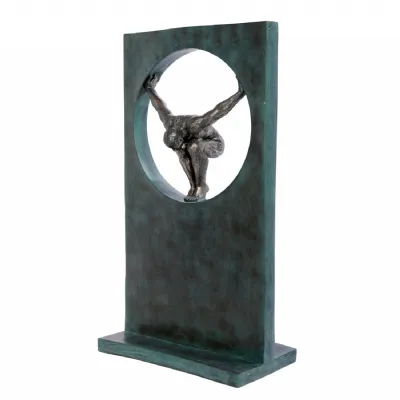 Antique Bronze and Green Large Diver Sculpture on Base