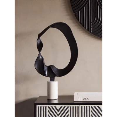 Black Aluminium Large Abstract Sculpture on Marble Base