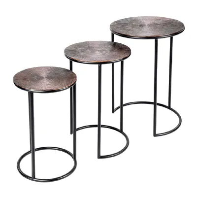 Copper Textured Aluminum Nest of 3 Side Tables Set