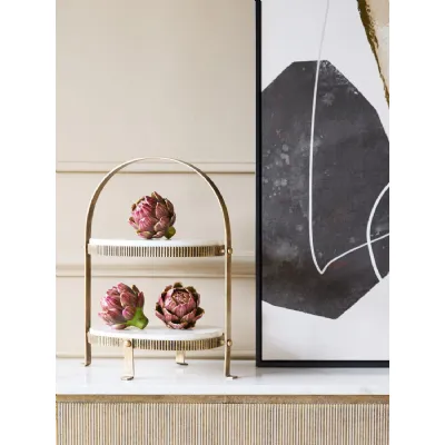 Aged Gold Iron Oval Two Tier Cake Stand Marble Rack