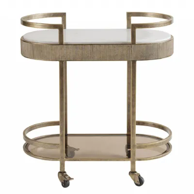 Gold Metal Framed Serving Drinks Trolley Marble Top