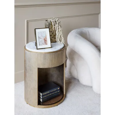 Gold Metal Small Round 1 Drawer Bedside Table Marble Top
