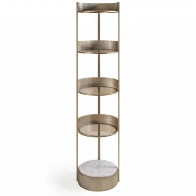 Gold Iron Tall Round Shelving Unit with Marble Base