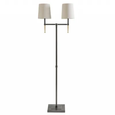 Gold Iron Tall Floor Lamp with Two Linen Shades
