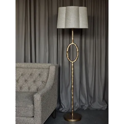 Gold Iron Floor Lamp with Ivory Linen Shade