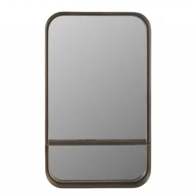 Smoke Gold Metal Wall Mirror with Integrated Shelf