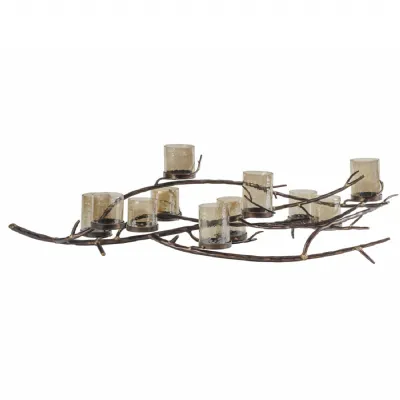 Vintage Bronze Iron Framed 11 Glass Lights Candle Holder