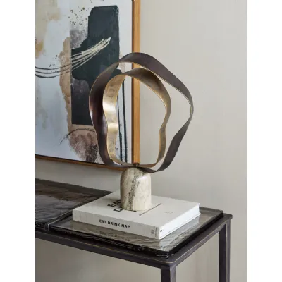 Smoked Gold Abstract Sculpture with Beige Marble Base