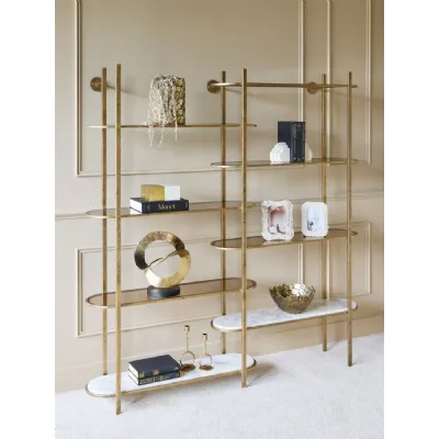 Gold Metal Large Shelving Unit with Marble and Glass Shelves