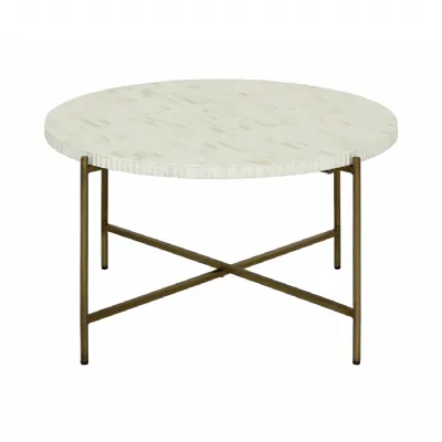 Natural Bone Top Round Coffee Table with Brass Metal Frame