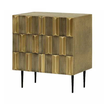 Brass Textured Metal 2 Door Storage Cabinet Tapered Legs