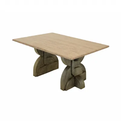 Cream Travertine Top Large Dining Table Brass Pedestal Base