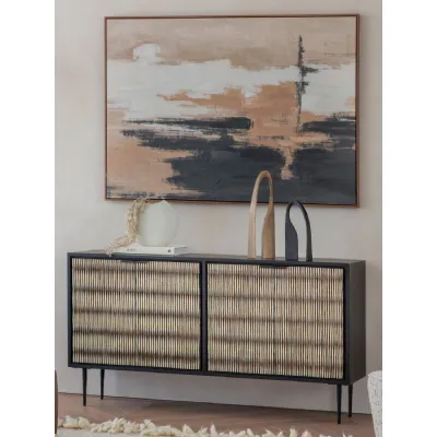 Black and Ivory Wood Bone Patterned 3 Door Sideboard
