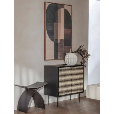 Black and Ivory Wood Raised Pattern 2 Door Cabinet