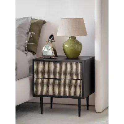 Black and Ivory Bone Patterned 2 Drawer Bedside Table