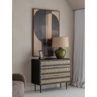 Black and Ivory Bone Inlay Wood 3 Drawer Chest
