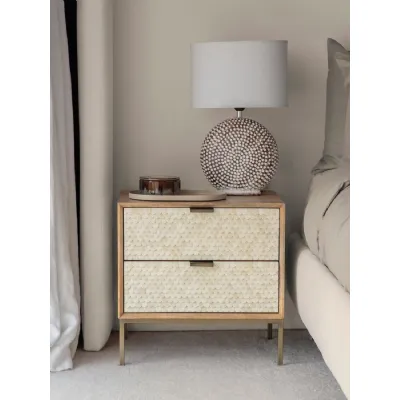 Natural and Cream Scalloped Bone 2 Drawer Bedside Table