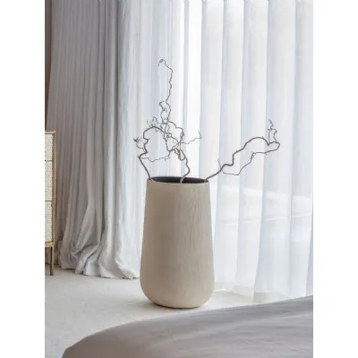 Cream Textured Metal Tall Decorative Planter