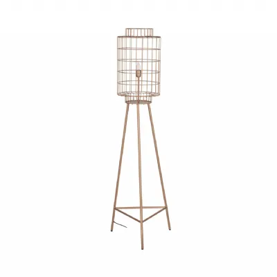 Burnished Brass Metal Wire Floor Lamp with Tripod Base