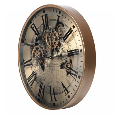 Antique Gold and Black Round Moving Cogs Wall Clock