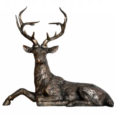 Textured Metallic Bronze Effect Large Lying Down Stag
