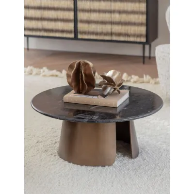 Black Marble Top Round Crescent Coffee Table Gold Metal Base