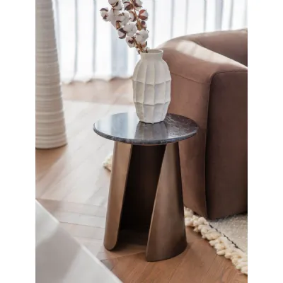 Black and Gold Marble Top Round Side Table Smoked Gold Base