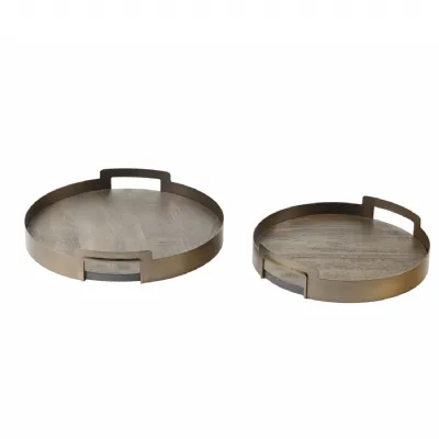 Black Mango Wood with Smoked Gold Handles Set of 2 Trays