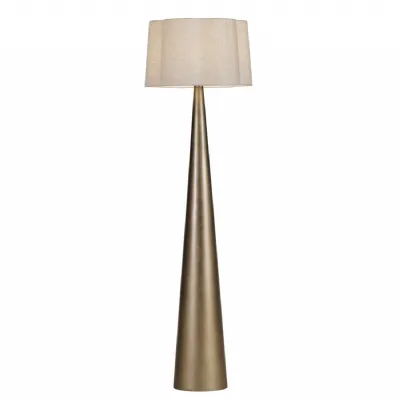 Smoked Gold Metal Floor Lamp with Scalloped Linen Shade