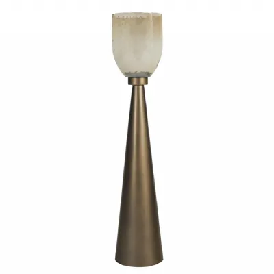 Smoked Gold Metal Floor Hurricane Candle Holder Glass Shade