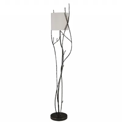 Black Metal Branch Design Floor Lamp Linen Shade