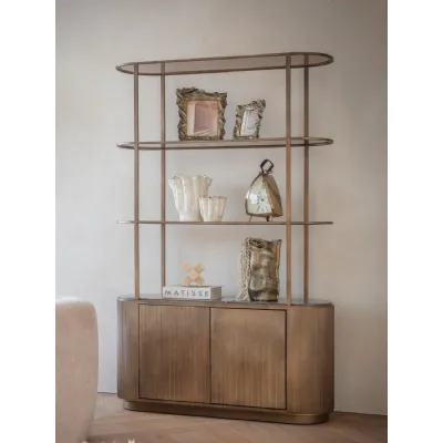 Gold Metal 2 Door Shelving Unit with Cabinet Storage