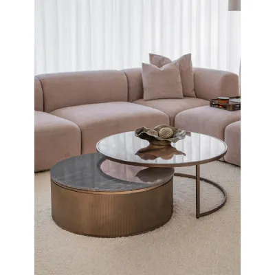 Royal Gold Marble and Glass Top Nest of 2 Coffee Tables