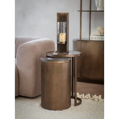 Gold Marble and Glass Top Round Nest of 2 Side Tables
