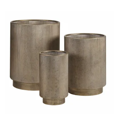 Aged Gold Metal Hand Distressed Set of 3 Floor Planters