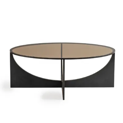 Black and Bronze Metal Sculpted Coffee Table Glass Top