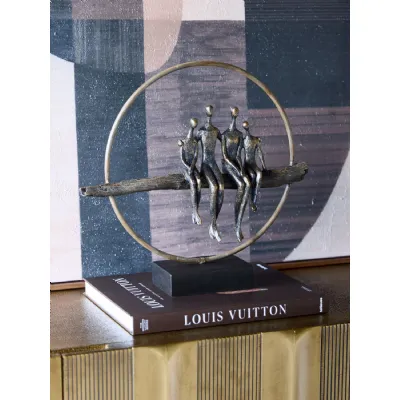 Antique Bronze Family Figures Sculpture Black Base