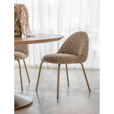 Antique Gold Fabric Upholstered Dining Chair with Brass Legs