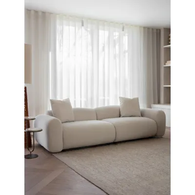 Warm Stone Velvet Fabric Large 3 Seater Sofa