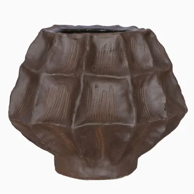 Kova Brown Textured Ceramic Squat Vase