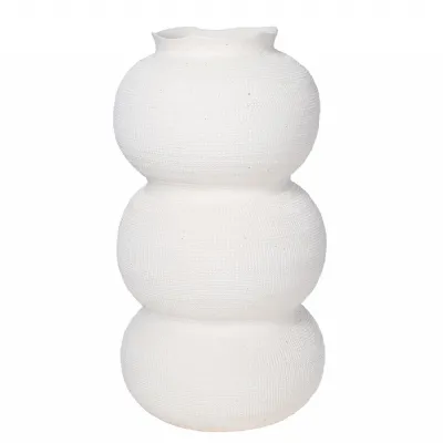 Rhea White Textured Ceramic Triple Bulb Vase Large