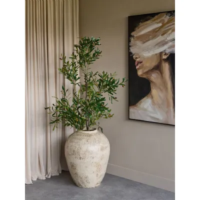 White Textured Ceramic Oversized Floor Planter