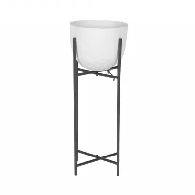White Marble Effect Aluminium Planter with Metal Stand